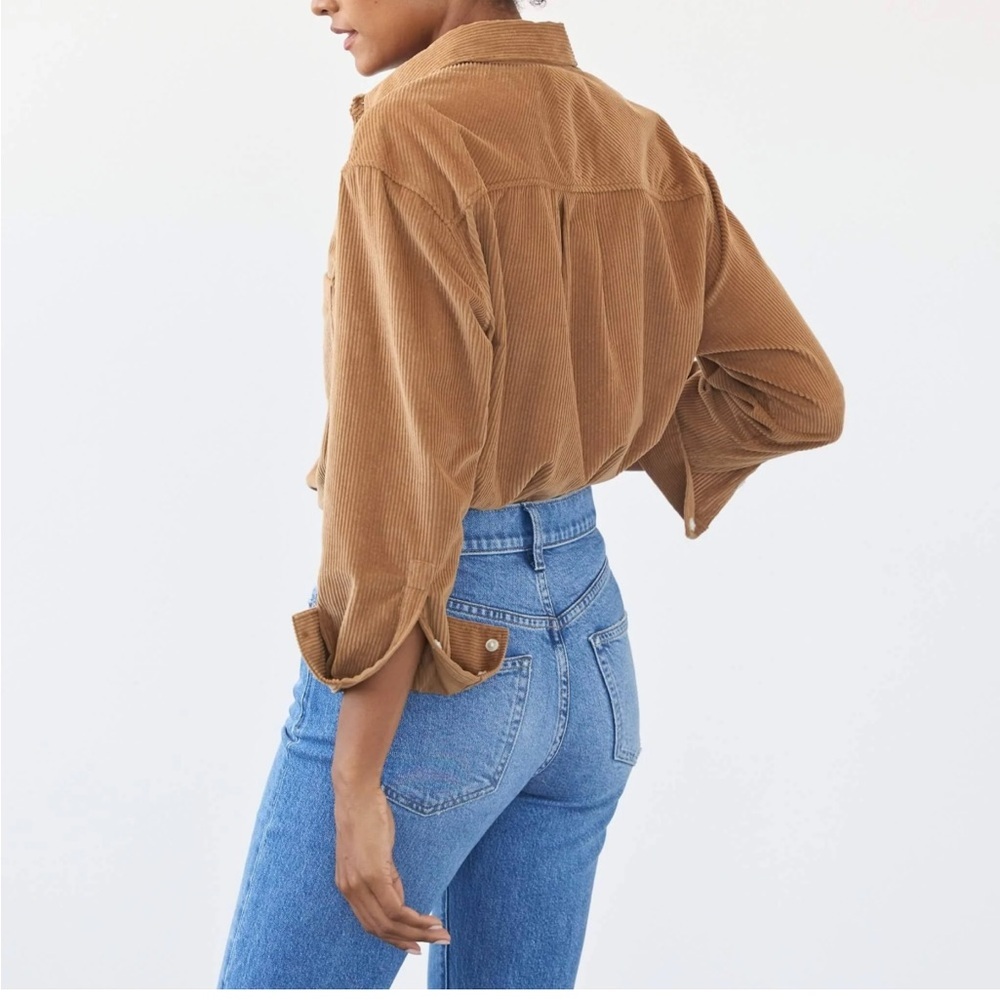 AYR The Deep End Corduroy Button Up Shirt Chipwich Tan Womens Camel Sz XL - Picture 2 of 14